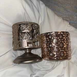 Bath & Body Works Elegant Silver and Gold‎ Owl Candle Holders
